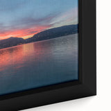 Extra large framed canvas depicting a textured Lake Como scenery in black with colorful accents, ideal for living room decor.