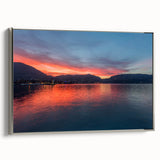 Landscape art painting of Lake Como with vibrant colors on a framed canvas, ideal for living room decor.