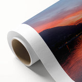 Art Deco poster of Lake Como with muted blue and green tones on rolled canvas, suitable for nursery wall art or dining room.