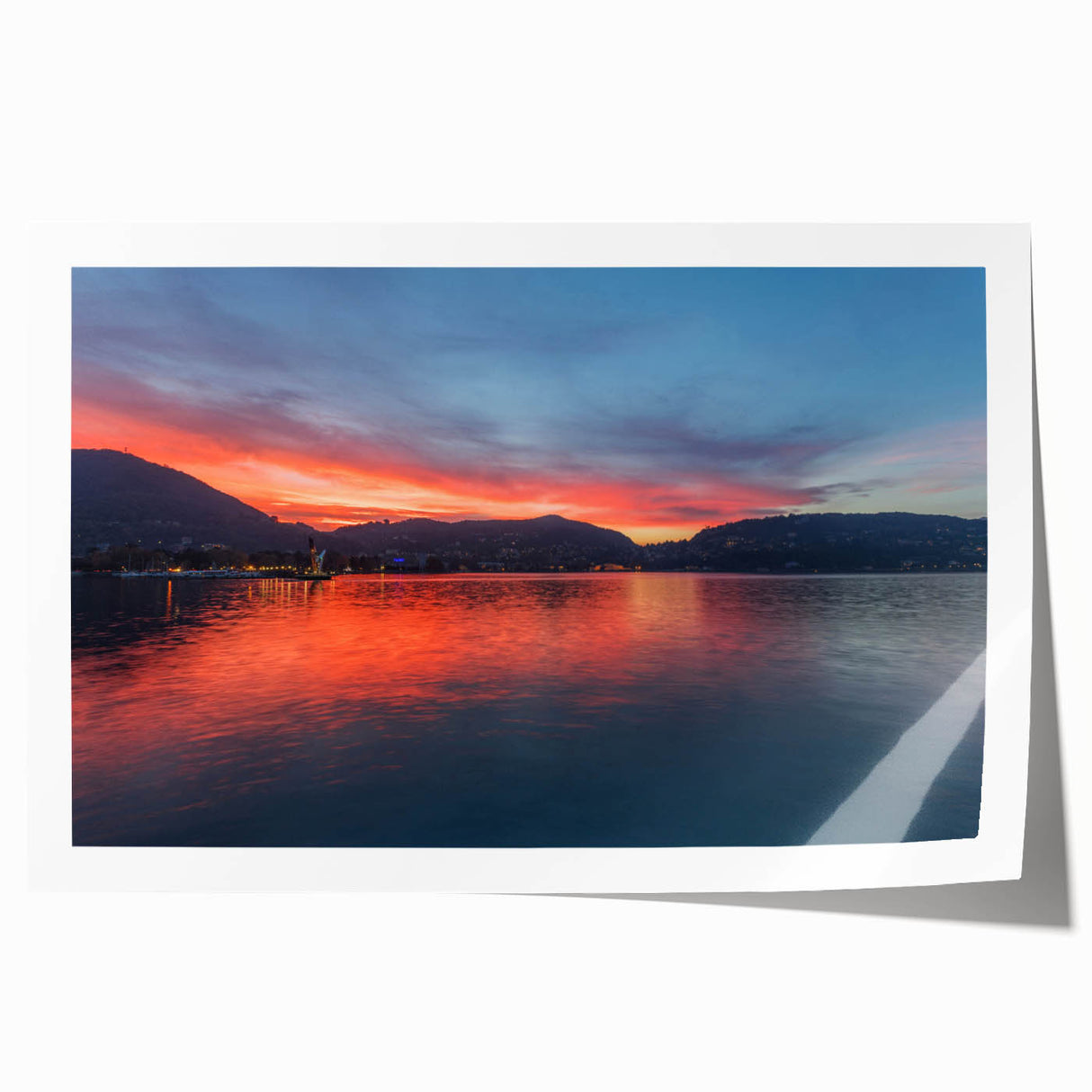 Extra large rolled print of Lake Como with vibrant floral details, ideal for art wall dining room decor.