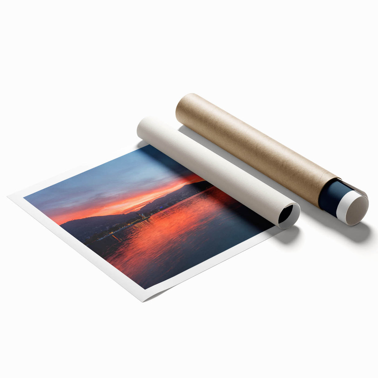 Extra large rolled print of Lake Como with floral elements in soft pastel colors, ideal for classy bathroom wall art.