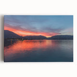 Black and white photograph of Lake Como on stretched canvas, ideal for kitchen wall art or bedroom decor.