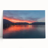 Black and white photograph of Lake Como on stretched canvas, ideal for kitchen wall art.