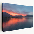 Lake Como scenery on stretched canvas, featuring calm blue and green tones, ideal for kitchen wall art.