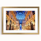 Abstract art print of Milan scenery in gold frame, with muted earth tones, ideal for bedroom or dining room decor.