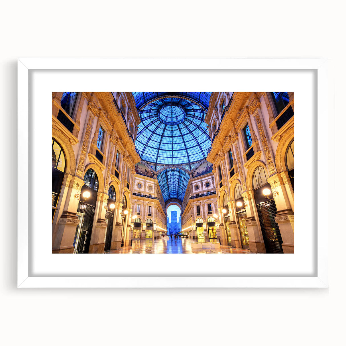 Textured abstract art print of Milan scenery in muted earth tones, framed with a white mat, ideal for bedroom art.