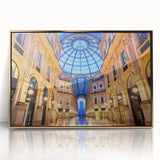 Art deco poster of Milan scenery in muted gold tones on acrylic, ideal for modern art wall decor or nursery.