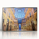 Large art print of Milan scenery in muted earth tones on a silver-framed acrylic, suited for modern art wall decor.