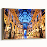 Framed canvas wall art depicting a vintage-style Milan landscape in muted gold and black tones, ideal for bedroom decor.