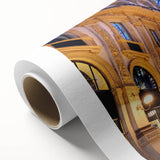 Art Deco poster of Milan scenery on rolled canvas, featuring muted earth tones, ideal for nursery wall art.