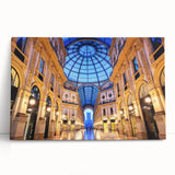 Black and white photograph of Milan scenery on stretched canvas, suitable as large kitchen wall art.