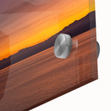 Mid-century modernist style depiction of Mount Etna in muted earth tones on a large acrylic print, ideal for dining room art.