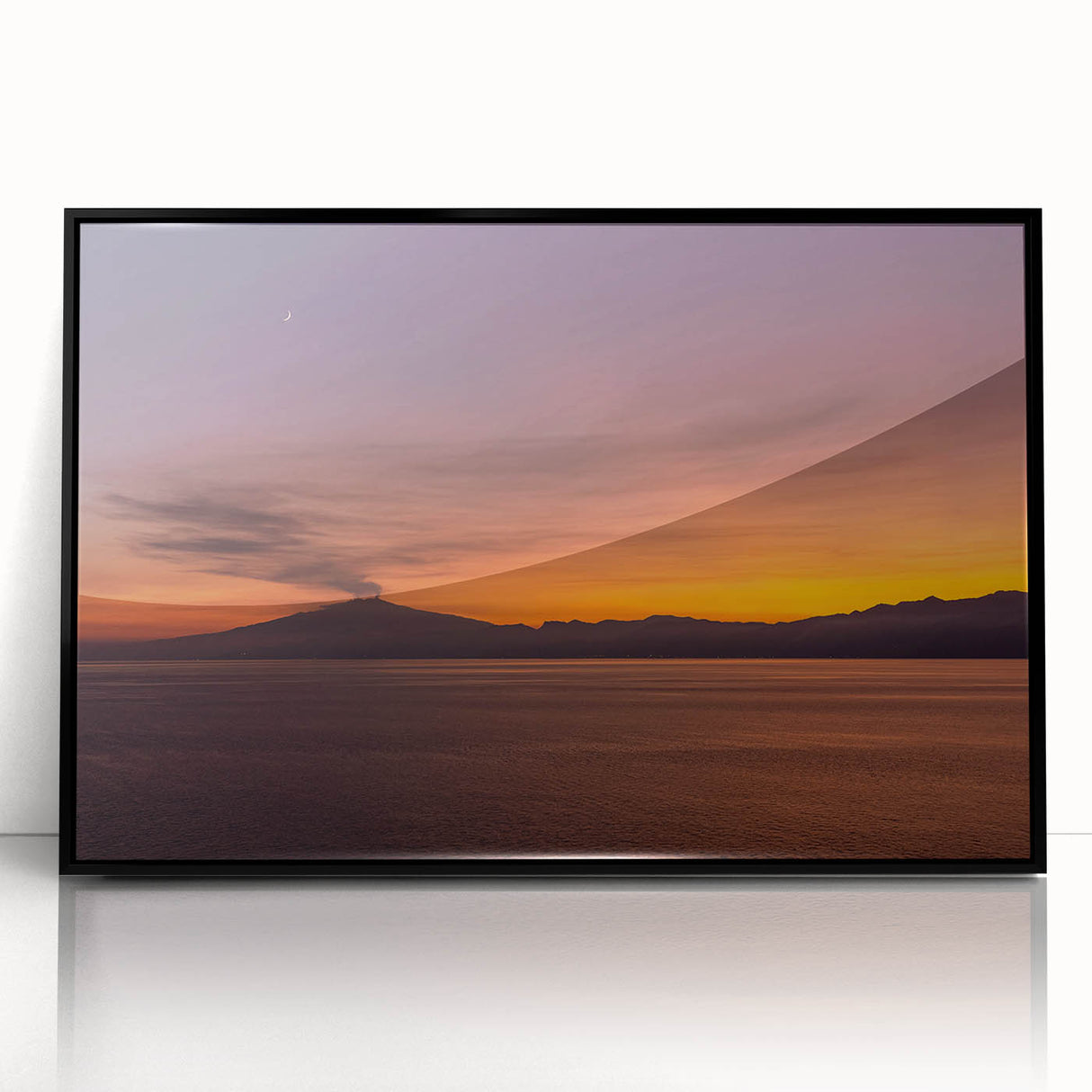 Large abstract wall art of Mount Etna in muted earth tones on a framed acrylic, suitable for modern living room decor.