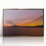 Art Deco poster of Mount Etna in muted gold and blue tones, acrylic print framed, ideal for modern art wall decor.