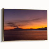 Framed canvas of Mount Etna landscape, featuring muted earth tones in a vintage poster style, ideal for bedroom wall art.