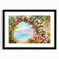 Extra large abstract art print of a colorful, textured Naples scenery on a black framed canvas.