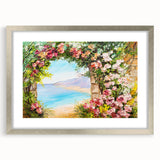 Extra large abstract art print of Naples scenery in textured style, featuring earthy tones on a framed silver mat.