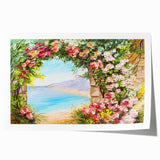 Rolled print of Naples scenery with vibrant floral elements in pastel shades, suitable for art wall dining room.