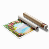 Extra large rolled print featuring a scenic Naples landscape with vibrant floral elements.