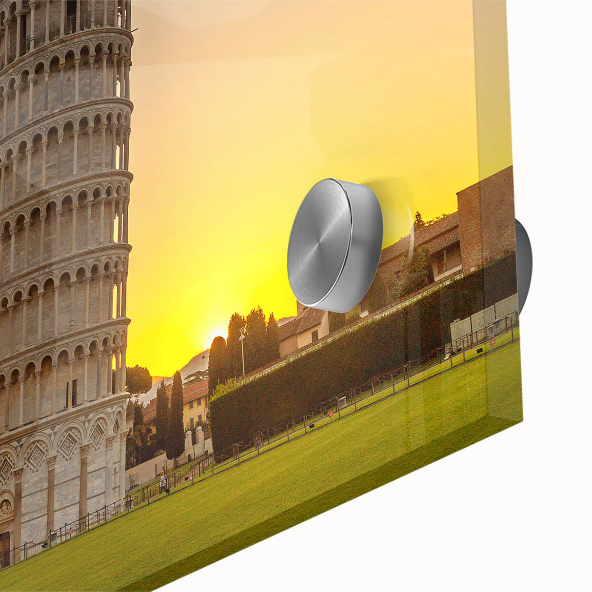 Mid-century modernist style large abstract art of Pisa, Italy in muted earth tones on acrylic glass.
