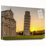 Acrylic print of the Leaning Tower of Pisa in muted earth tones, ideal for dining room decor.