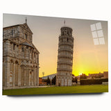 Acrylic print of the Leaning Tower of Pisa in muted earth tones, ideal for bedroom or dining room art.