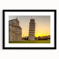 Abstract art print of Pisa, Italy, in vibrant colors on textured canvas, framed in black.