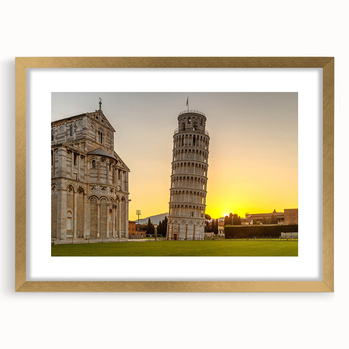 Abstract art print of the Pisa landscape in muted earth tones on a framed canvas, suitable for dining room decor.