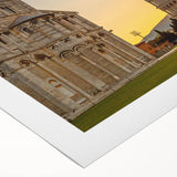 Art deco poster featuring the Leaning Tower of Pisa in muted earth tones on rolled canvas, suitable for dining room decor.