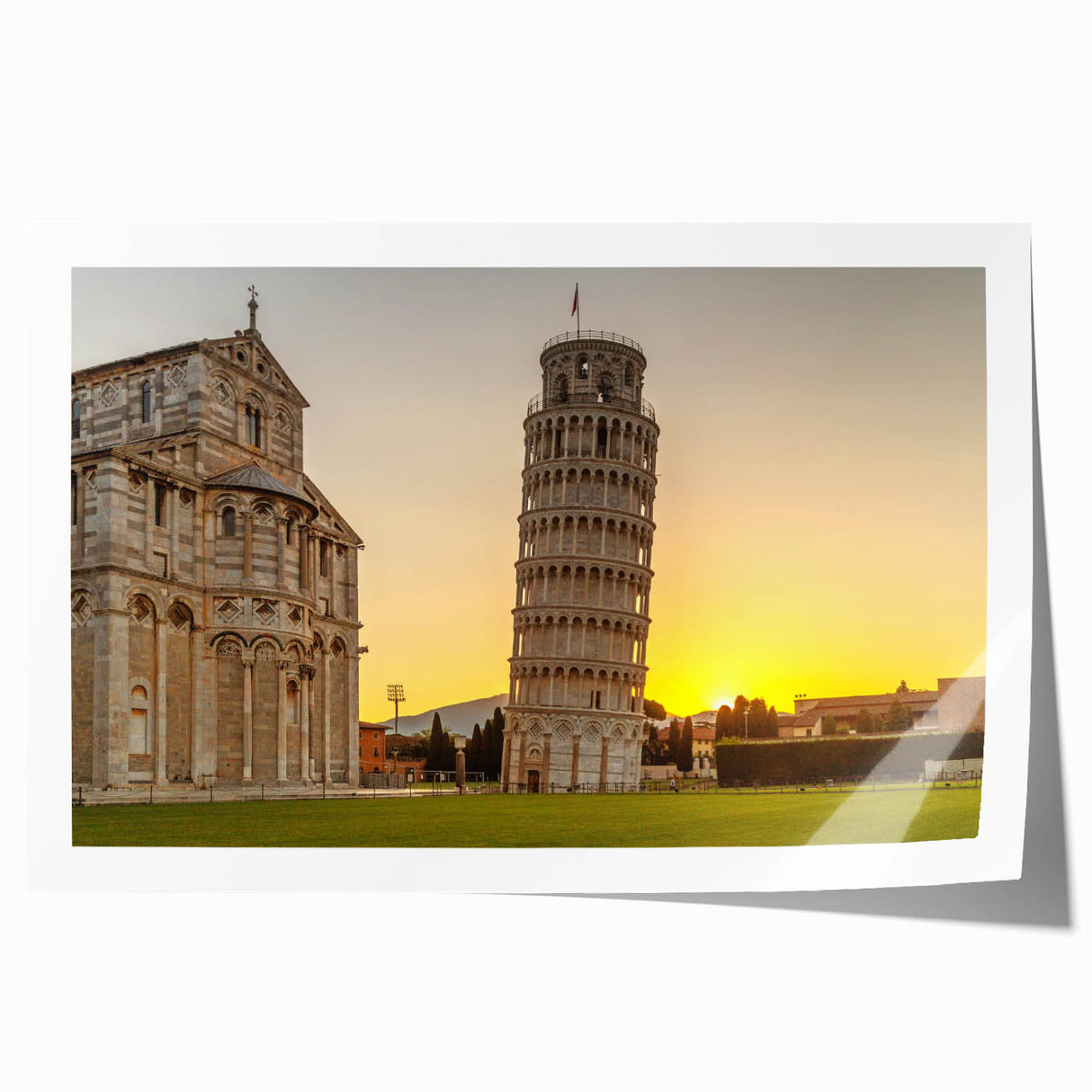 Rolled print of Pisa, Italy scenery in muted earth tones, ideal for dining room wall art.