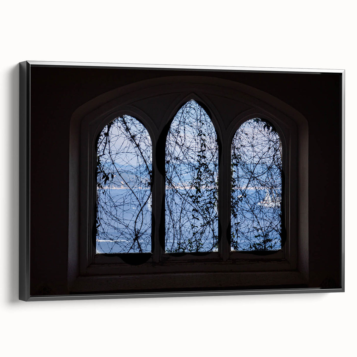 Black and white landscape art painting of Portofino, Italy on framed canvas, ideal for bedroom wall decor.