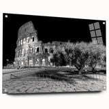 Acrylic print of a Rome cityscape with neutral earth tones and detailed architecture, suitable for dining room decor.