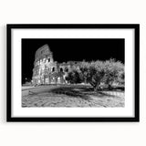 Extra large, textured abstract art print of colorful Rome scenery in black frame, ideal for living room decor.
