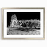 Extra large abstract art print of Rome's scenery in silver frame, ideal for living room decor.