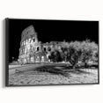 Black and white landscape art painting of Rome on framed canvas, ideal for bedroom decor.