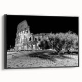 Black and white landscape art painting of Rome on framed canvas, ideal for bedroom decor.