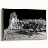 Framed canvas depicting a vintage-style Rome landscape in muted gold and black tones, ideal for bedroom wall art.