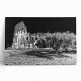 Black and white stretched canvas of Rome's architecture, ideal for kitchen wall art.