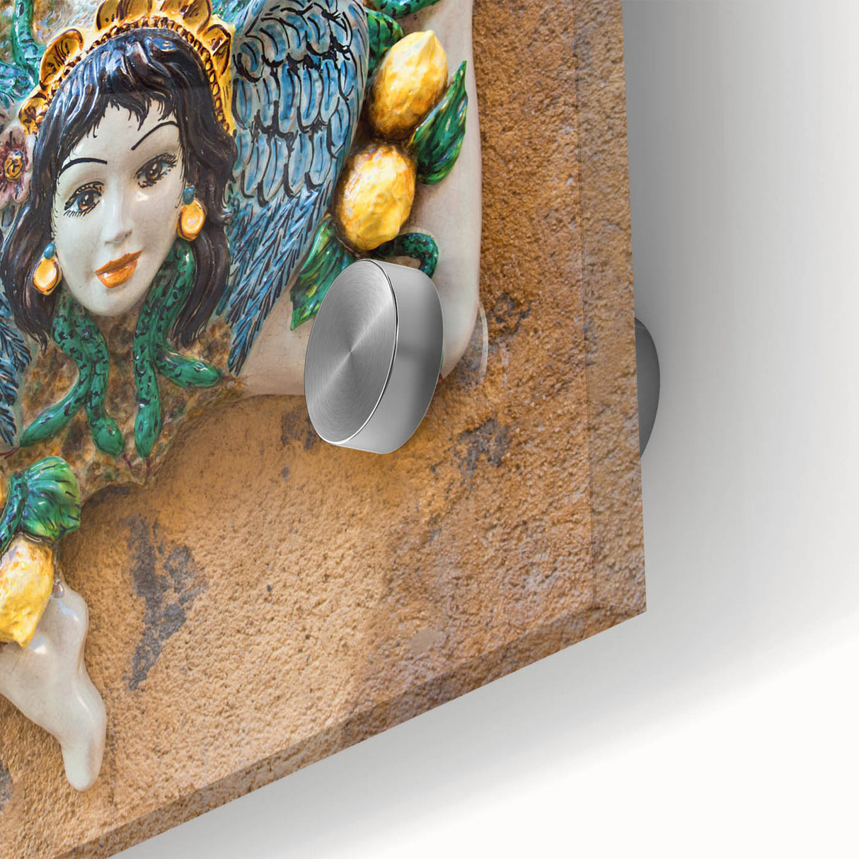 Large abstract depiction of Sicilian landscape in muted earth tones on acrylic glass, ideal for dining room art.