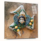 Acrylic print of a Sicilian landscape in muted earth tones, ideal for dining room decor.