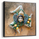 Black and white framed canvas of a Sicilian landscape, ideal for bedroom wall art.