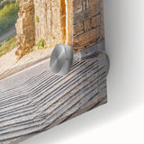 Large abstract depiction of Tuscany landscape on acrylic glass, with muted earth tones, ideal for dining room art.