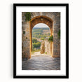 Extra large colorful art of abstract Tuscan landscape in muted earth tones, framed with black mat.