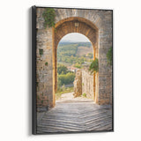 Black and white framed canvas of a Tuscan landscape, ideal for bedroom wall art.