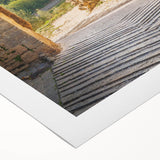 Art deco poster of Tuscany landscape in muted earth tones on rolled canvas, suitable for dining room decor.