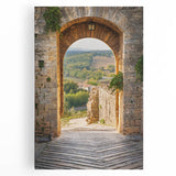 Black and white stretched canvas of a Tuscan landscape, ideal for kitchen wall art or bedroom ambiance.