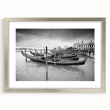 Extra large textured abstract art print of a Venice scenery in silver frame, ideal for living room decor.