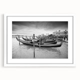 Textured art print of an abstract Venice scenery in muted earth tones, framed with a white mat, ideal for bedroom wall decor.