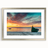 Extra large abstract art print of a textured European scenery in muted earth tones, framed in silver.