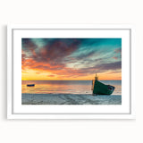 Textured abstract art print of a European landscape in muted earth tones on a white framed canvas.